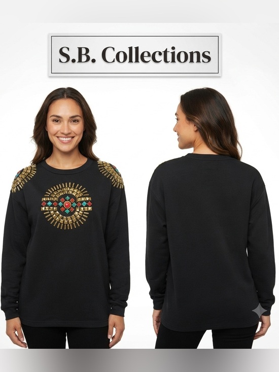 S.B.Collections Tops - Vintage S.B. Collections Studded Shoulder Pad Sweatshirt Medium